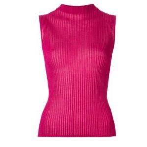 Ballsey High Neck Sleeveless Pink Ribbed Top